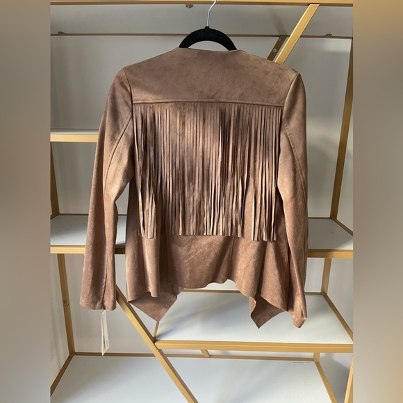 Aqua Faux Suede Fringe Western Brown Women's Draped Style Jacket Size S, NWT - Picture 4 of 4
